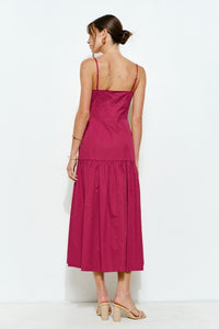 Berry Square Neck Tiered Sleeveless Midi Dress