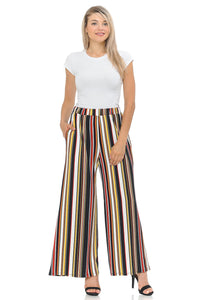 Black Red Striped Palazzo Pants With Pockets