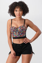 Black/Pink Multi-Colored Stone Crop Bustier Top