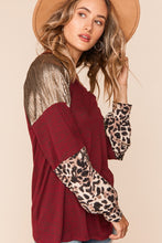 Burgundy/Gold Two Tone Hacci Leopard Foil Color Block Top