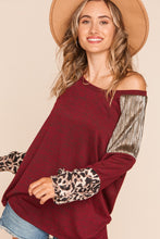 Burgundy/Gold Two Tone Hacci Leopard Foil Color Block Top