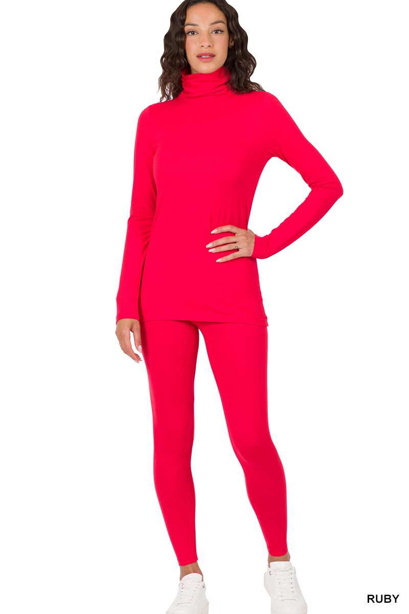 Ruby Microfiber Mock Neck Top & Leggings Set