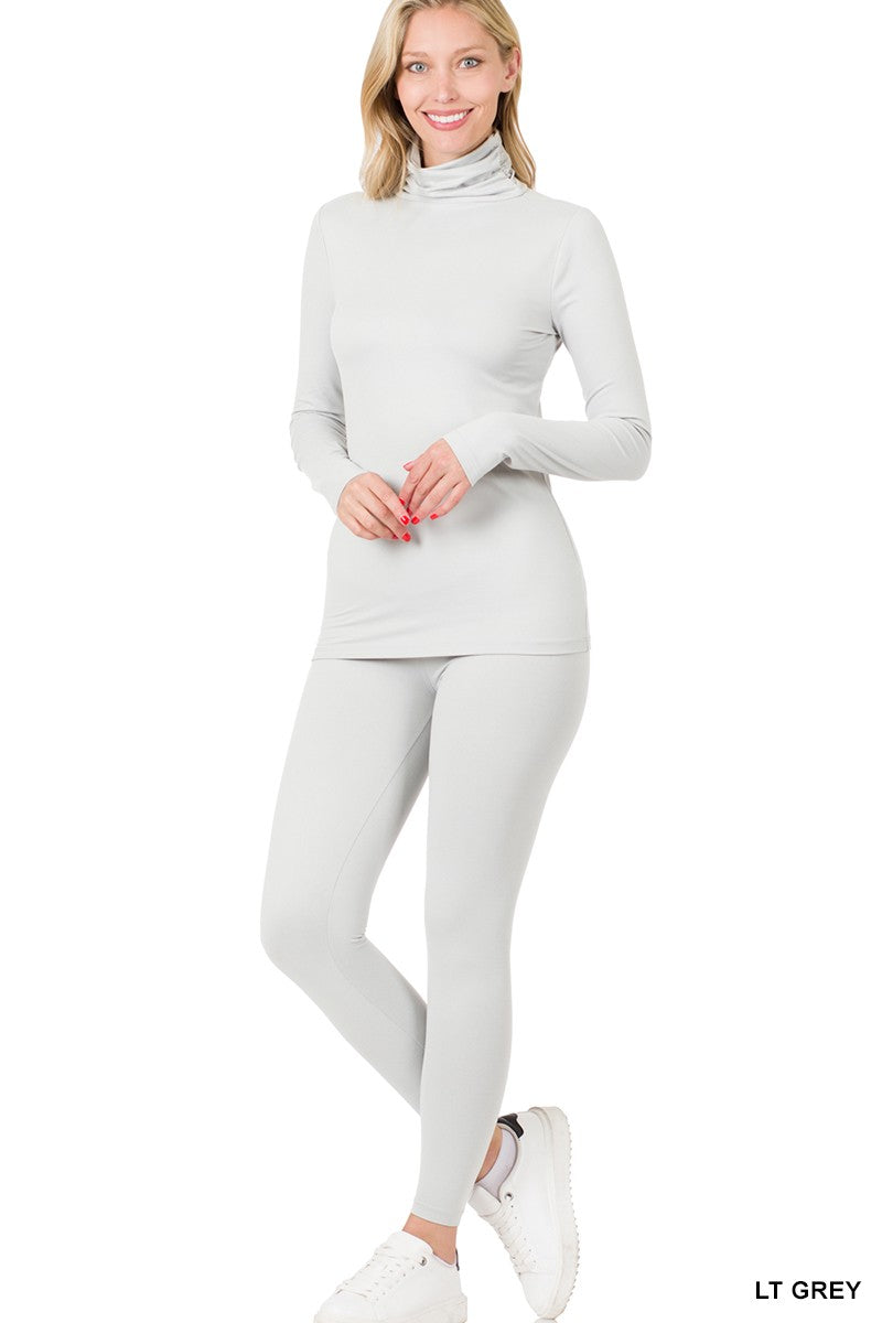 Grey Microfiber Mock Neck Top & Leggings Set