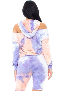 Lavender/Peach Tie Diy Cut Out Detail Sweatershirt Pullover Set