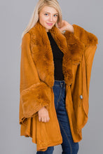 Tan Faux Fur Collared Ruana Poncho