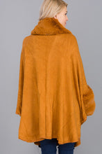 Tan Faux Fur Collared Ruana Poncho