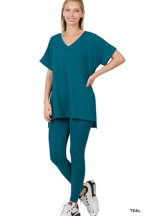 Teal Brushed Dty Microfiber Loungewear Set
