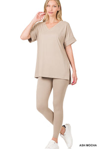 Ash Mocha Brushed Dty Microfiber Loungewear Set