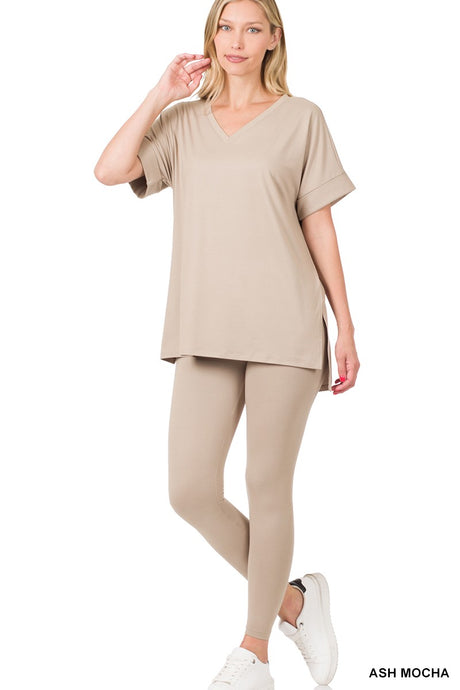 Ash Mocha Brushed Dty Microfiber Loungewear Set