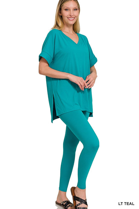Teal Brushed Dty Microfiber Loungewear Set