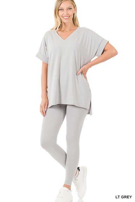 Grey Brushed Dty Microfiber Loungewear Set