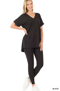 Black Brushed Dty Microfiber Loungewear Set