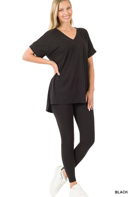 Black Brushed Dty Microfiber Loungewear Set