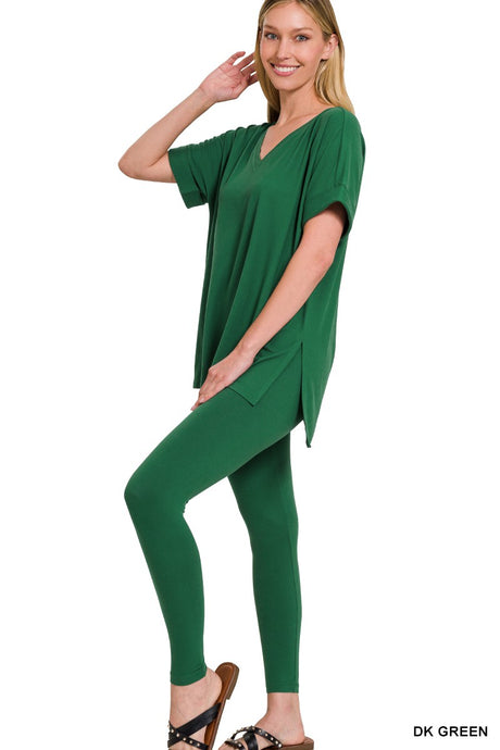 Dark Green Brushed Dty Microfiber Loungewear Set