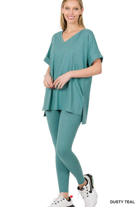 Dusty Teal Brushed Dty Microfiber Loungewear Set
