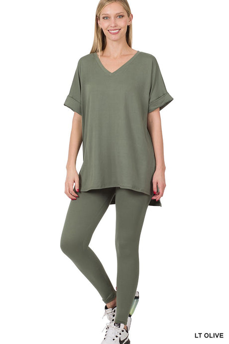 Olive Brushed Dty Microfiber Loungewear Set