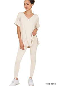 Sand Beige Brushed Dty Microfiber Loungewear Set