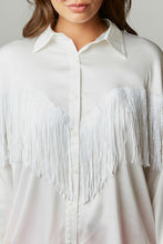 Off White Sequin Fringe Satin Shirt