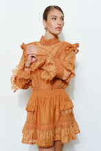 Caramel Floral Lace Trim Tiered Mini Skirt