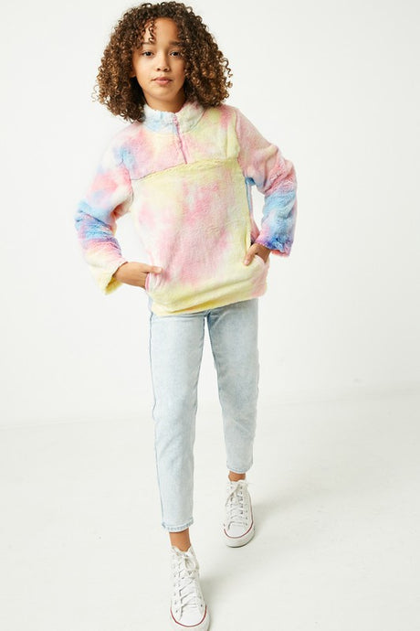 Pink Mix Girls Tie-Dye Fleece Zip-Up Pullover