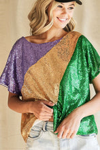 Purple/Mustard Sequins Color Blocking With Inside Lining