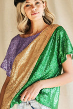 Purple/Mustard Sequins Color Blocking With Inside Lining