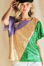 Purple/Mustard Sequins Color Blocking With Inside Lining