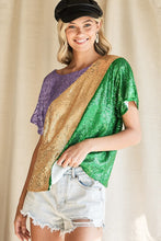 Purple/Mustard Sequins Color Blocking With Inside Lining