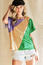 Purple/Mustard Sequins Color Blocking With Inside Lining