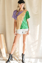 Purple/Mustard Sequins Color Blocking With Inside Lining