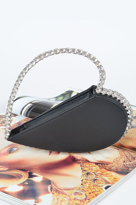 Black Heart Shape Stone Handle Clutch