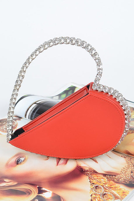 Red Heart Shape Stone Handle Clutch