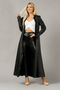 Black Faux Leather Duster Long sleeves Jacket Dress Top