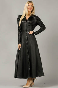 Black Faux Leather Duster Long sleeves Jacket Dress Top