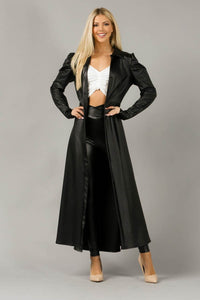 Black Faux Leather Duster Long sleeves Jacket Dress Top