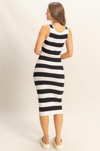 Black Striped Color Bodycon Maxi Dress