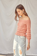 Dusty Coral Off Shoulder Eyelet Top