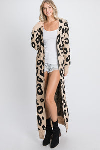 Animal Print Long Line Cardigan