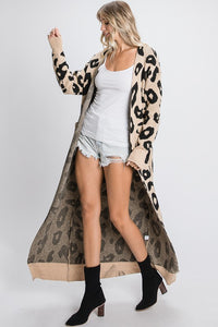 Animal Print Long Line Cardigan