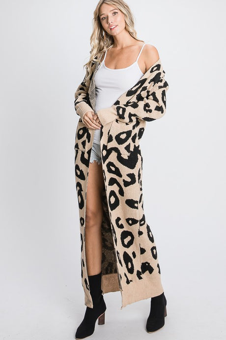 Animal Print Long Line Cardigan
