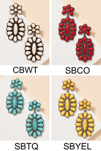 Cbwt Western Oval Turquoise Drop Earrings