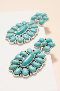 Sbtq Western Oval Turquoise Drop Earrings