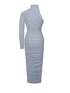 Peyton Blue One Sleeve Ruched Pencil Dress