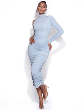Peyton Blue One Sleeve Ruched Pencil Dress