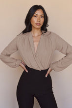 Taupe Solid Chiffon Surplice Bodysuit