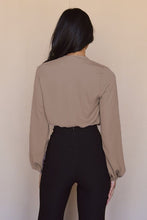 Taupe Solid Chiffon Surplice Bodysuit