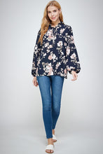 Navy Double Ruffle Long Sleeves Top