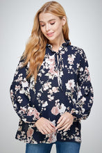 Navy Double Ruffle Long Sleeves Top