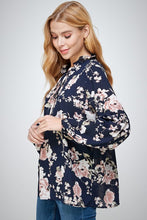 Navy Double Ruffle Long Sleeves Top