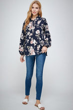 Navy Double Ruffle Long Sleeves Top